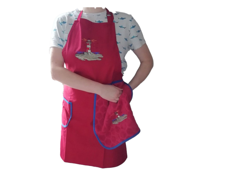 Tablier de cuisine rouge decor phare - Décoration Marine L'Embarcadère